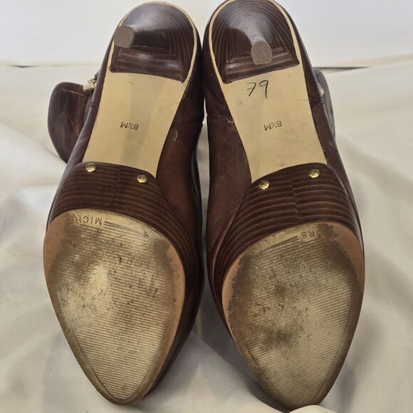 Michael Kors Distressed Leather Mocha Mae Platform Shearling Boots Size 8.5 - Picture 7 of 9